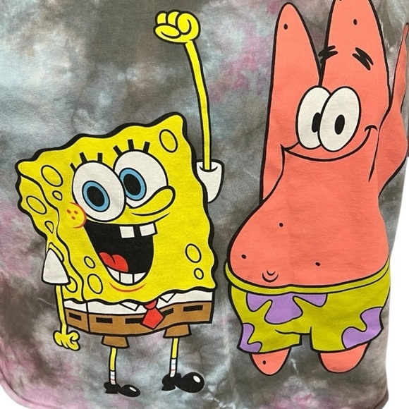 Nickelodeon Cropped Graphic Short Sleeve Tee Sponge Bob & Patrick on tie dye L - Picture 2 of 6